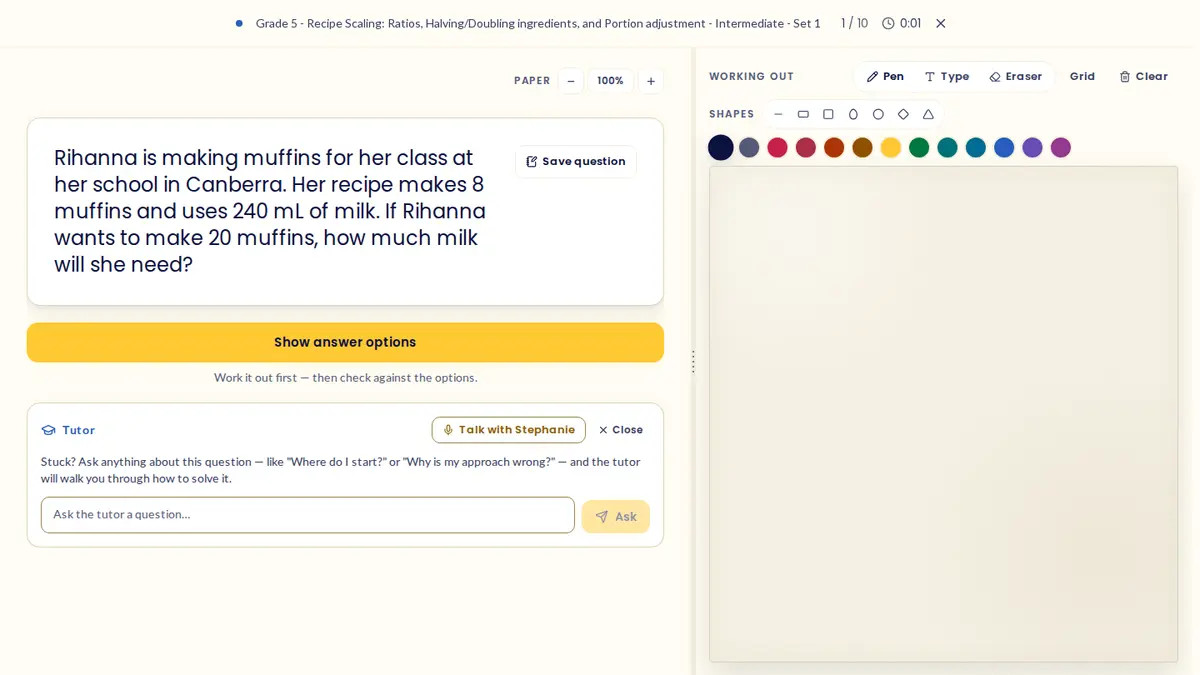 yipiQ practice question with the Ask the tutor panel expanded